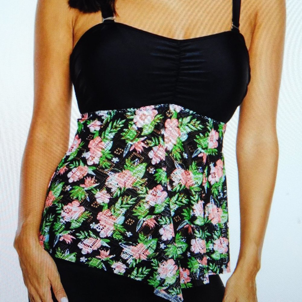 Swim Tankini Top - Size L (12-14) Multicolor Floral - Adj. Straps - New